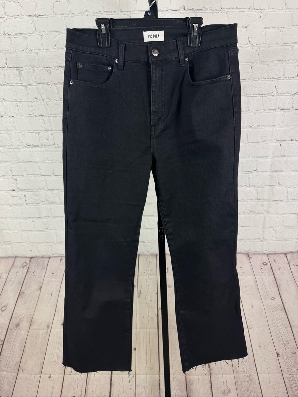 Pistola Black Raw Hem Straight Leg High Rise Jeans Ankle Length Denim Size 31
